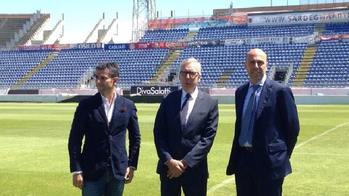 Stadio provvisorio, la presentazione: si chiamerà Sardegna Arena 28 zedda pigliaru giulini presentazione stadio provvisorio