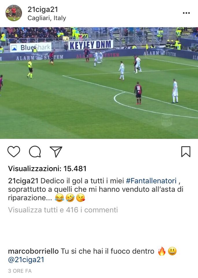 borriello cigarini fuoco dentro commento instagram