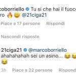 borriello cigarini sei un asino commento instagram