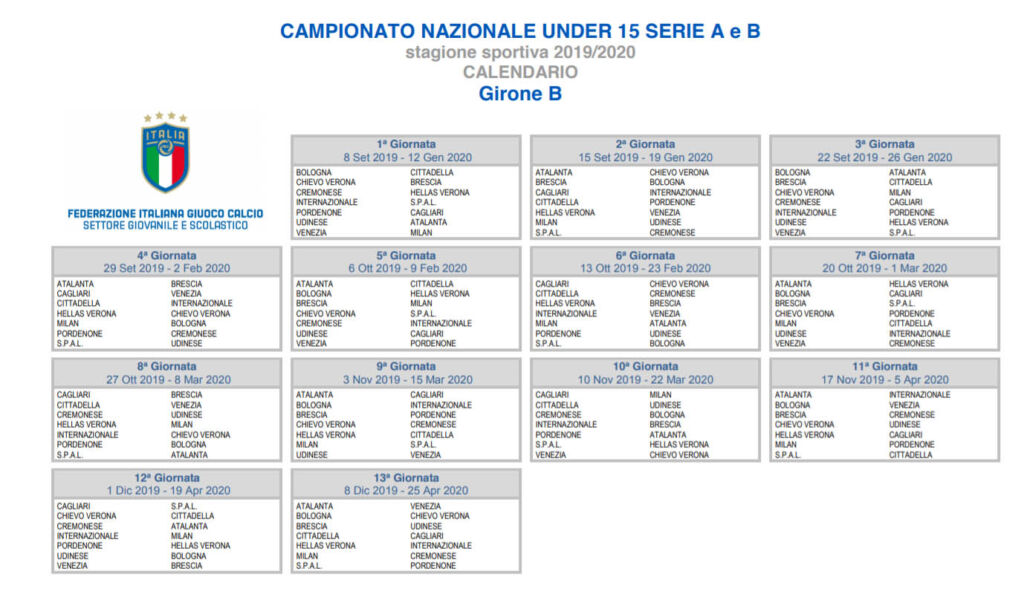 calendario U15 Cagliari 2019 2020jpg
