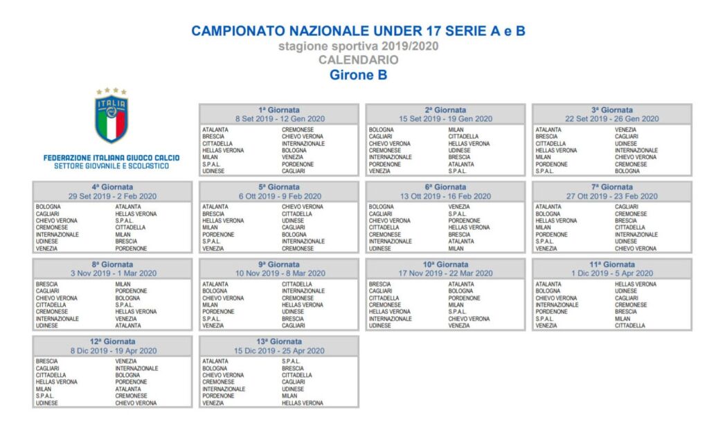 calendario U17 Cagliari 2019 2020jpg