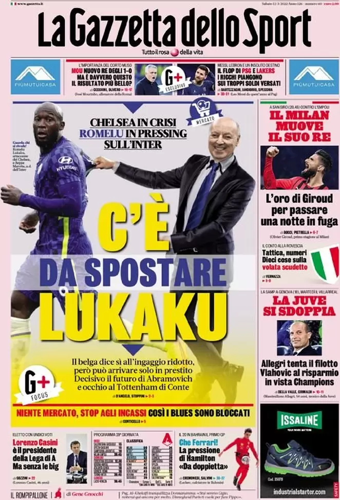 Le prime pagine dei quotidiani sportivi di oggi – 12 marzo 29 la gazzetta dello sport 005402953