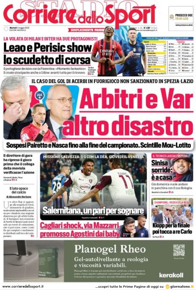 Le prime pagine dei quotidiani sportivi di oggi – 3 maggio 27 corriere dello sport 002653195