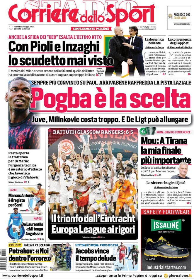 Le prime pagine dei quotidiani sportivi di oggi – 19 maggio 27 corriere dello sport 063947099