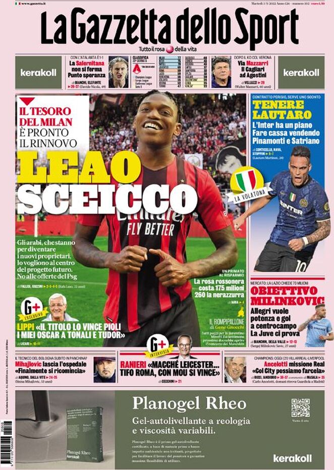 Le prime pagine dei quotidiani sportivi di oggi – 3 maggio 28 la gazzetta dello sport 005303595