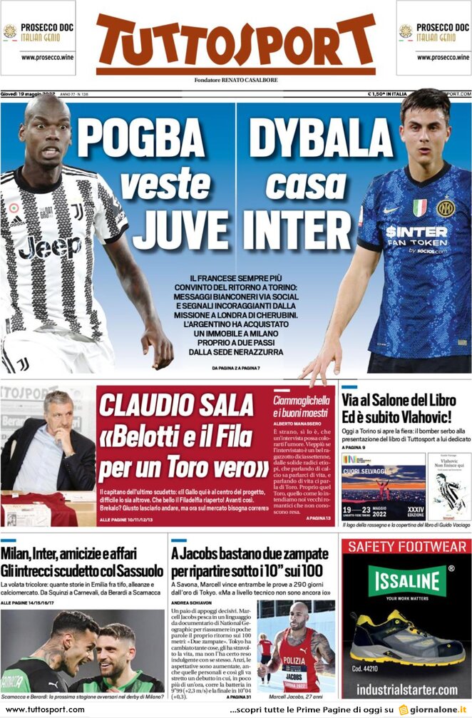 Le prime pagine dei quotidiani sportivi di oggi – 19 maggio 29 tuttosport 064041220