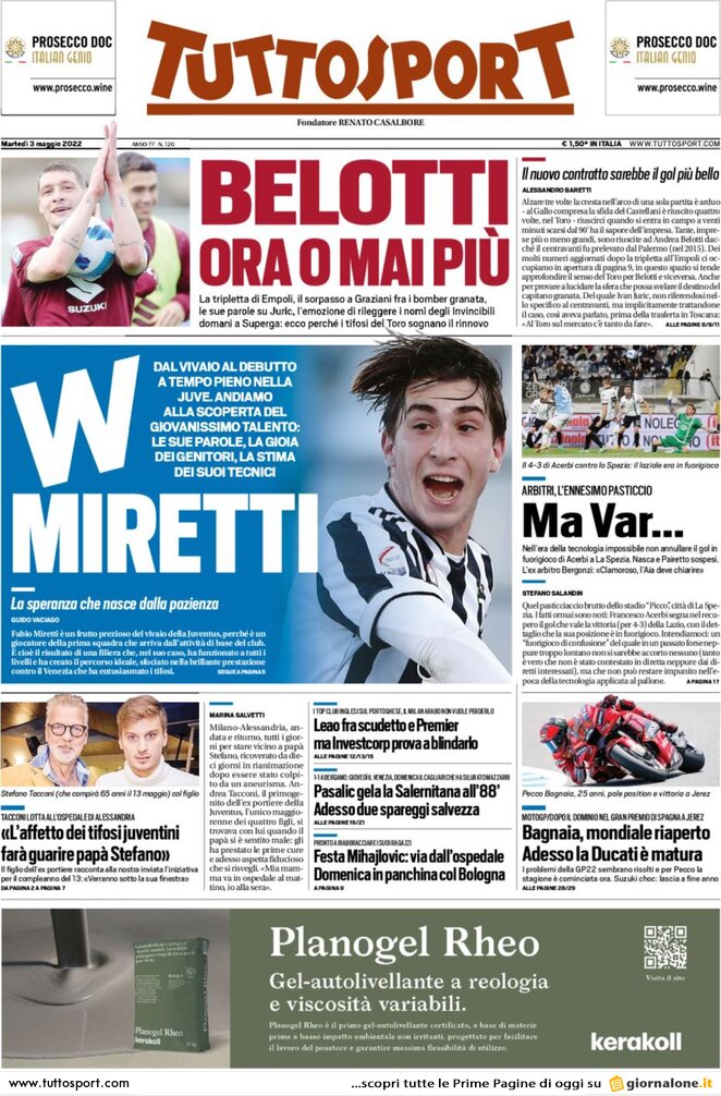 Le prime pagine dei quotidiani sportivi di oggi – 3 maggio 29 tuttosport 070344410