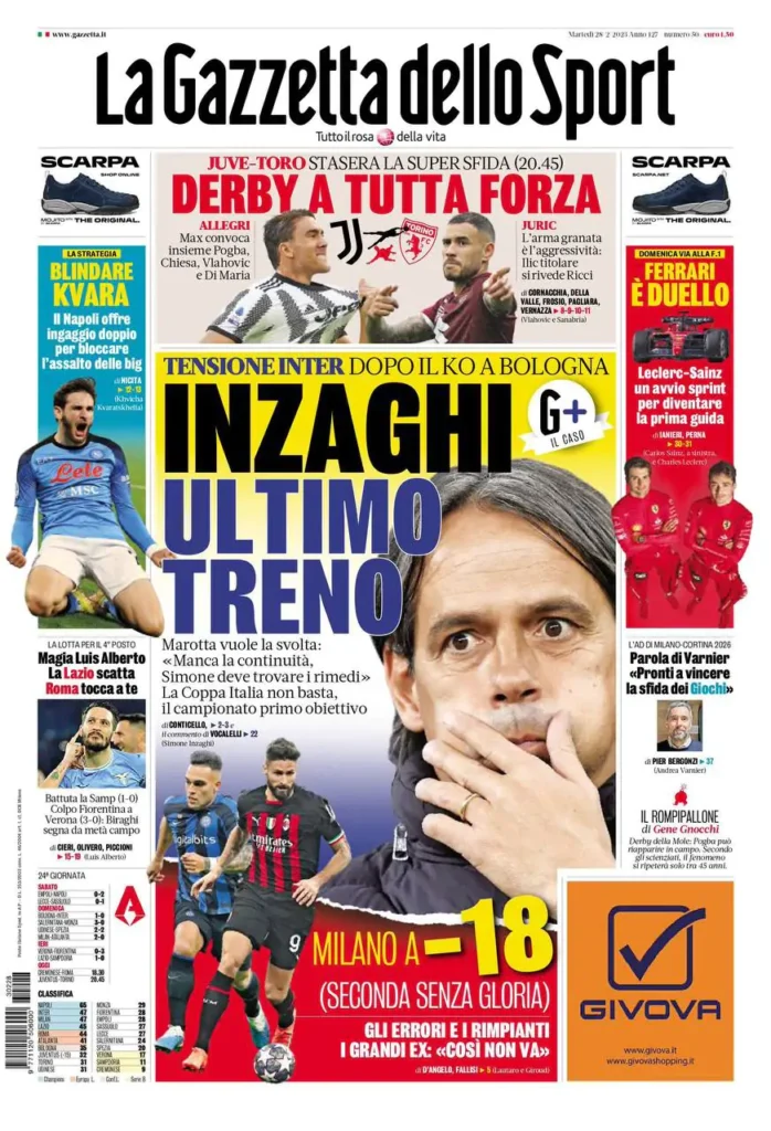 Le prime pagine dei principali quotidiani sportivi – 28 febbraio 27 Gazzetta 3