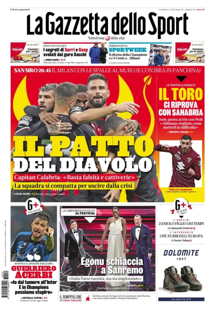 Le prime pagine dei principali quotidiani sportivi – 10 febbraio 29 WhatsApp Image 2023 02 10 at 07.05.12 768x1126 1