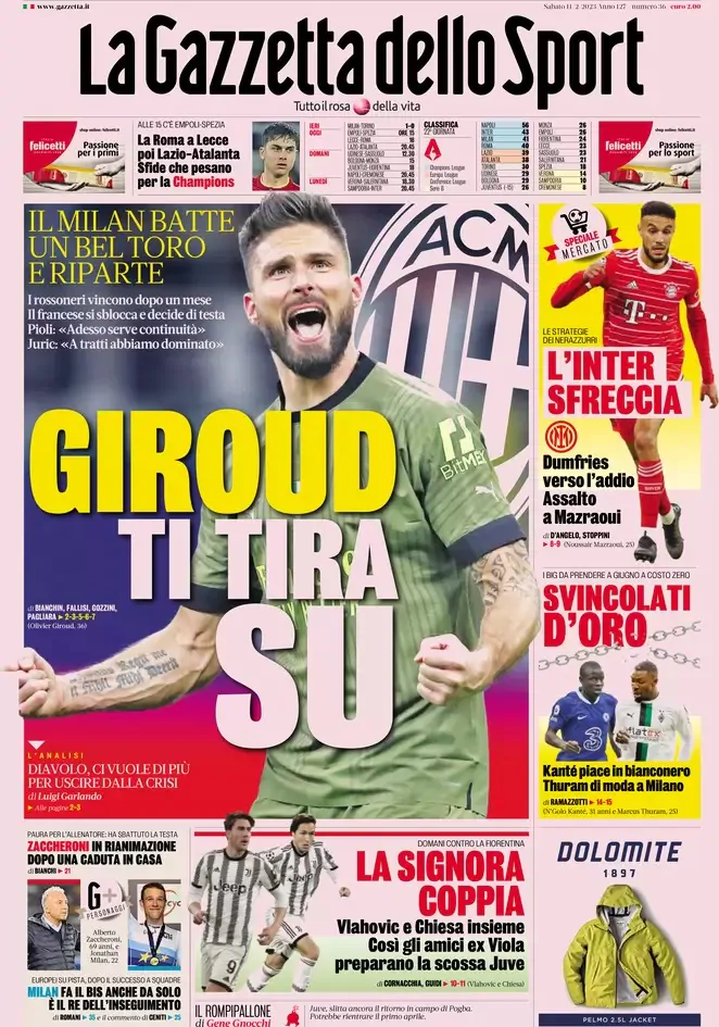 Le prime pagine dei principali quotidiani sportivi – 11 febbraio 27 WhatsApp Image 2023 02 11 at 07.51.39