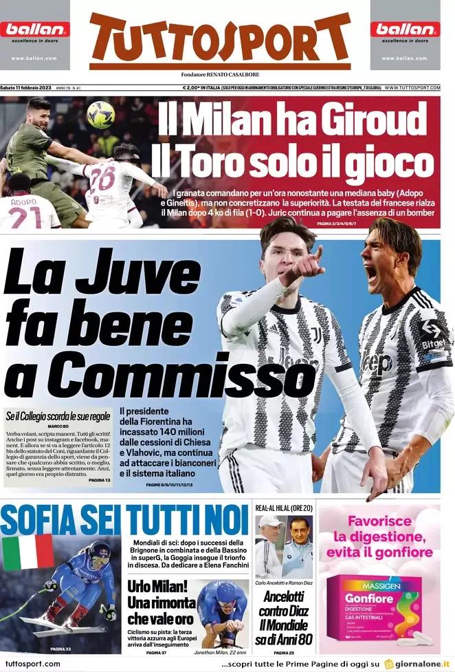 Le prime pagine dei principali quotidiani sportivi – 11 febbraio 29 WhatsApp Image 2023 02 11 at 07.52.25