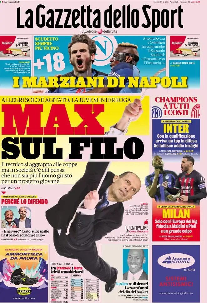 Le prime pagine dei principali quotidiani sportivi – 18 febbraio 27 WhatsApp Image 2023 02 18 at 07.54.20