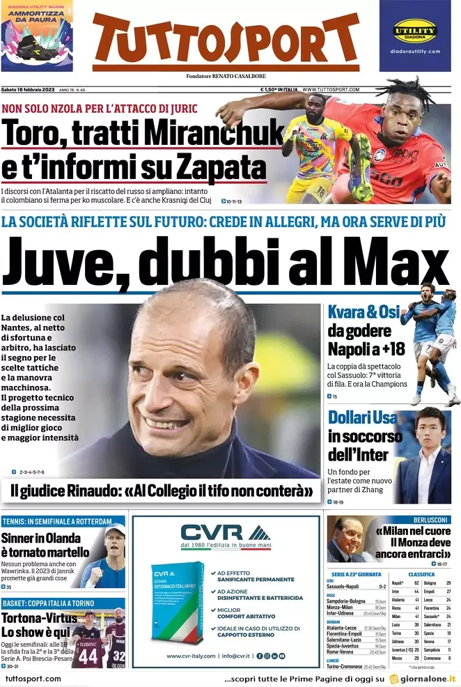 Le prime pagine dei principali quotidiani sportivi – 18 febbraio 29 WhatsApp Image 2023 02 18 at 07.54.53