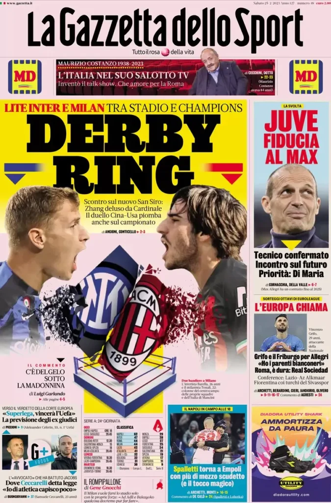 Le prime pagine dei principali quotidiani sportivi – 25 febbraio 27 WhatsApp Image 2023 02 25 at 07.49.01