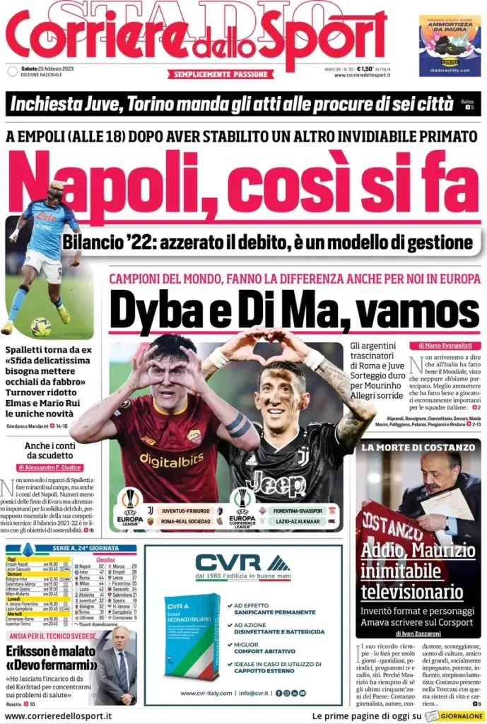 Le prime pagine dei principali quotidiani sportivi – 25 febbraio 28 WhatsApp Image 2023 02 25 at 07.49.19