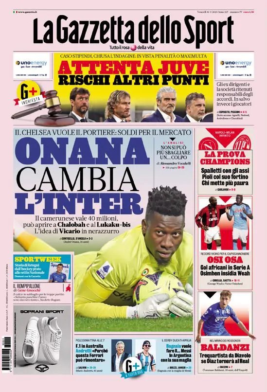 Le prime pagine dei principali quotidiani sportivi – 31 marzo 28 WhatsApp Image 2023 03 31 at 07.07.30