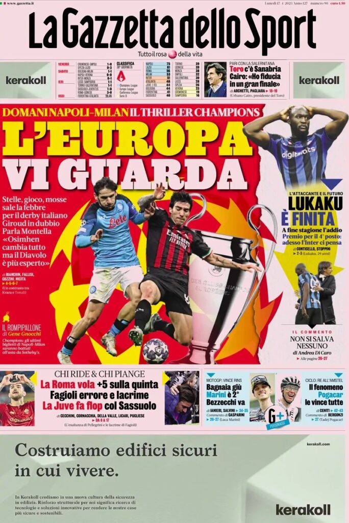 Le prime pagine dei principali quotidiani sportivi – 17 aprile 28 IMG 9383