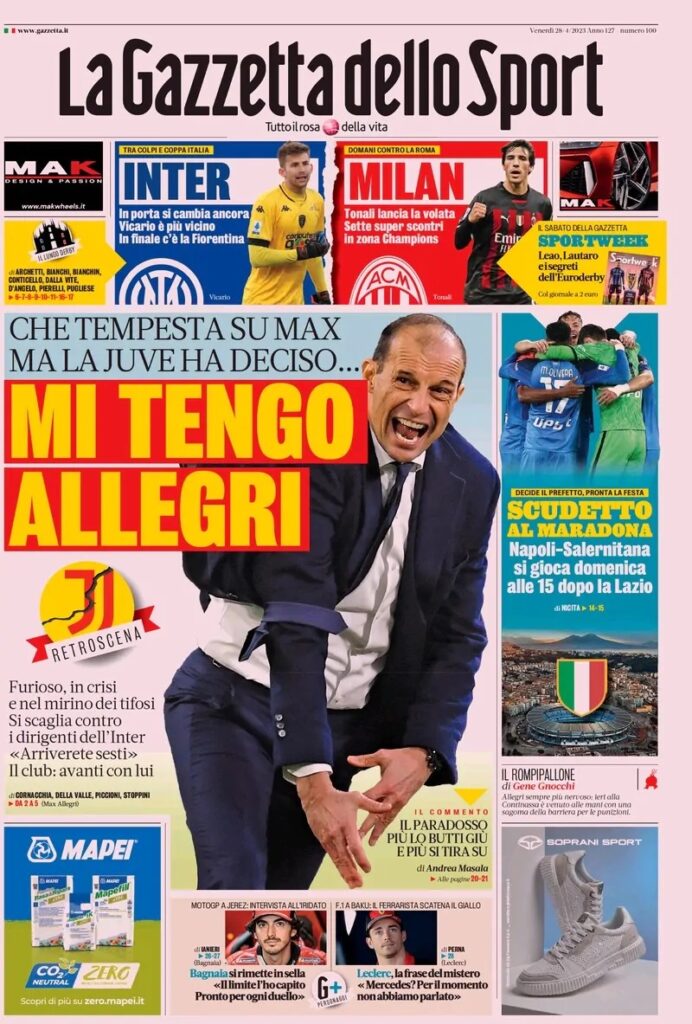 Le prime pagine dei principali quotidiani sportivi – 28 aprile 27 IMG 9544