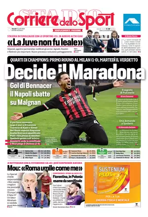 Le prime pagine dei principali quotidiani sportivi – 13 aprile 28 corriere dello sport 070908885