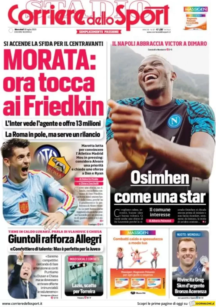 Le prime pagine dei principali quotidiani sportivi – 19 luglio 28 corriere dello sport 002848024
