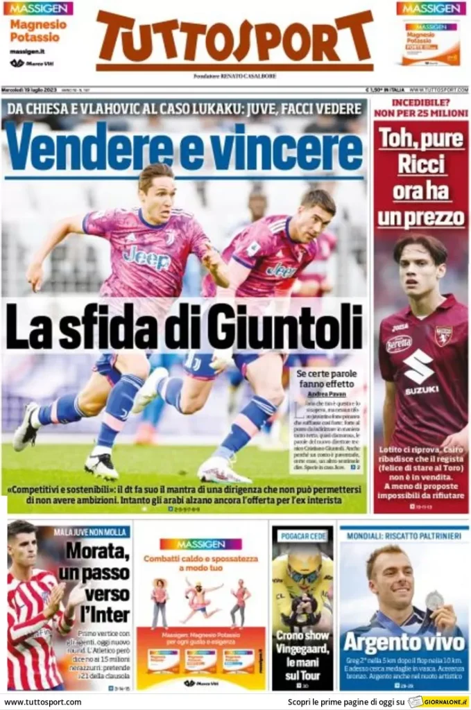 Le prime pagine dei principali quotidiani sportivi – 19 luglio 29 tuttosport 002817997