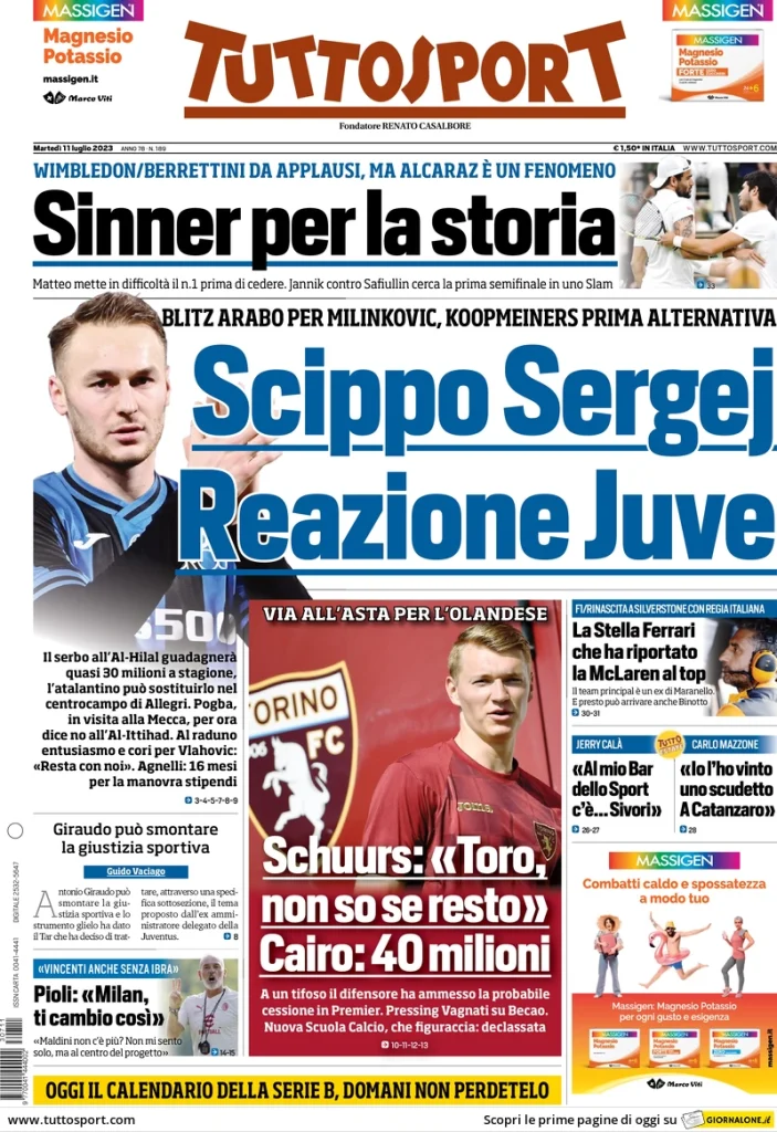 Le prime pagine dei principali quotidiani sportivi – 11 luglio 29 tuttosport 070608094
