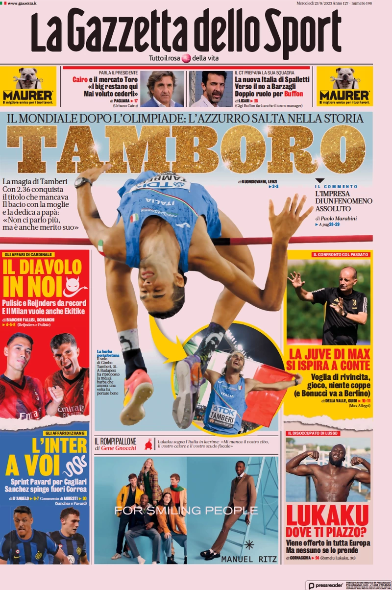 Le prime pagine dei principali quotidiani sportivi – 23 agosto 27 la gazzetta dello sport 023805683