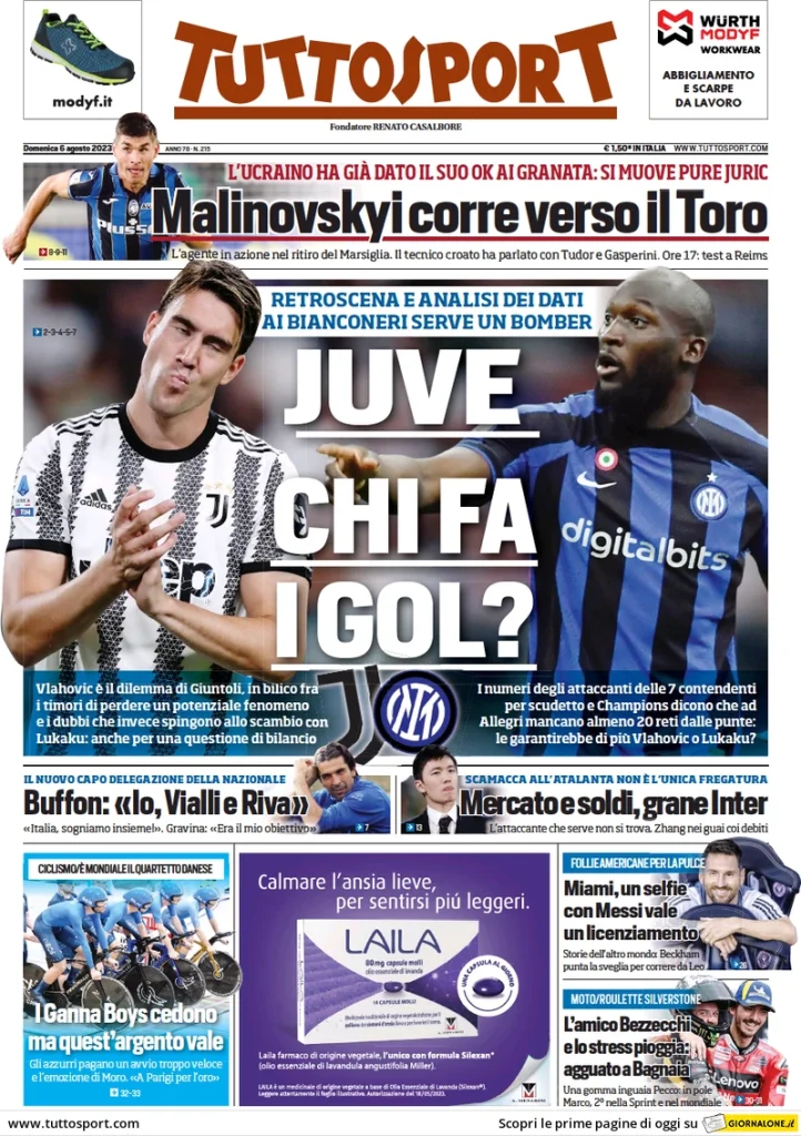 Le prime pagine dei principali quotidiani sportivi – 6 agosto 29 tuttosport 014308432