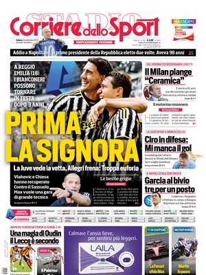 Le prime pagine dei principali quotidiani sportivi – 22 settembre 28 corriere dello sport 073801204