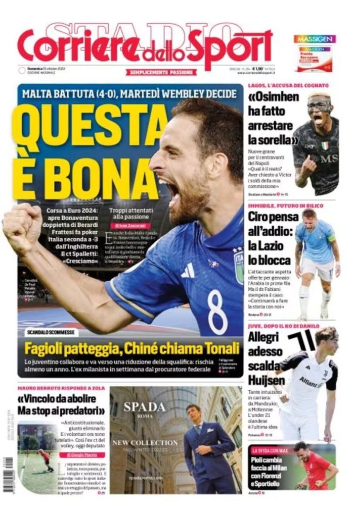 Le prime pagine dei principali quotidiani sportivi – 15 ottobre 28 WhatsApp Image 2023 10 15 at 07.12.09