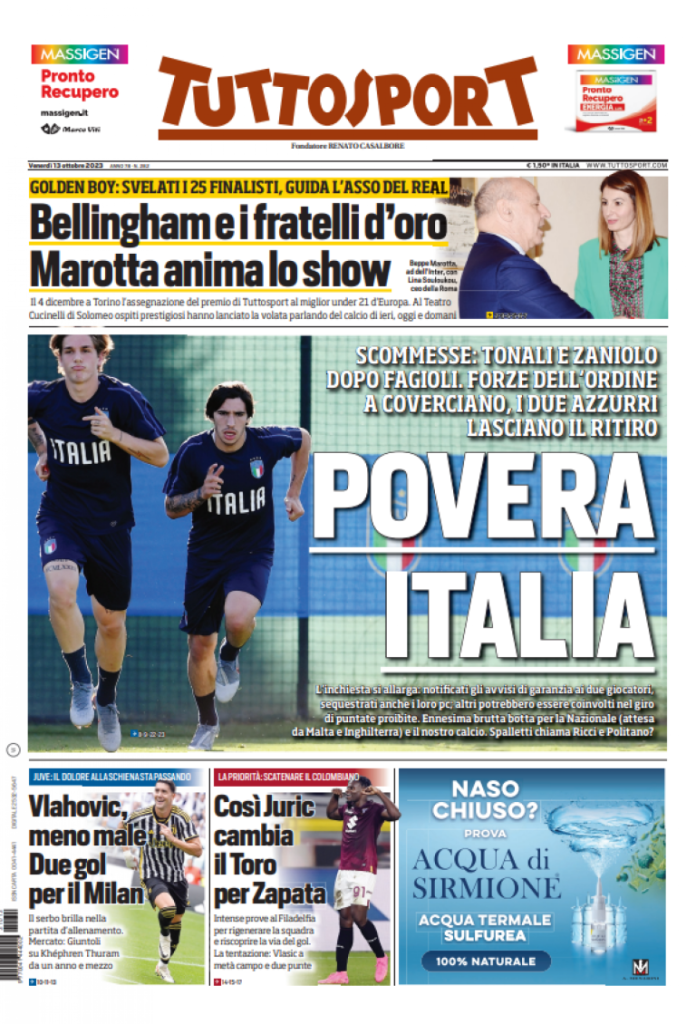 Le prime pagine dei principali quotidiani sportivi – 13 ottobre 29 tuttosport 1 768x1130 2