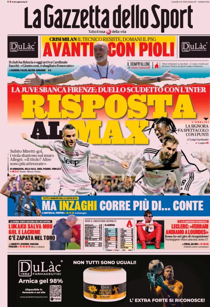Le prime pagine dei principali quotidiani sportivi – 6 novembre 27 la gazzetta dello sport 024310077