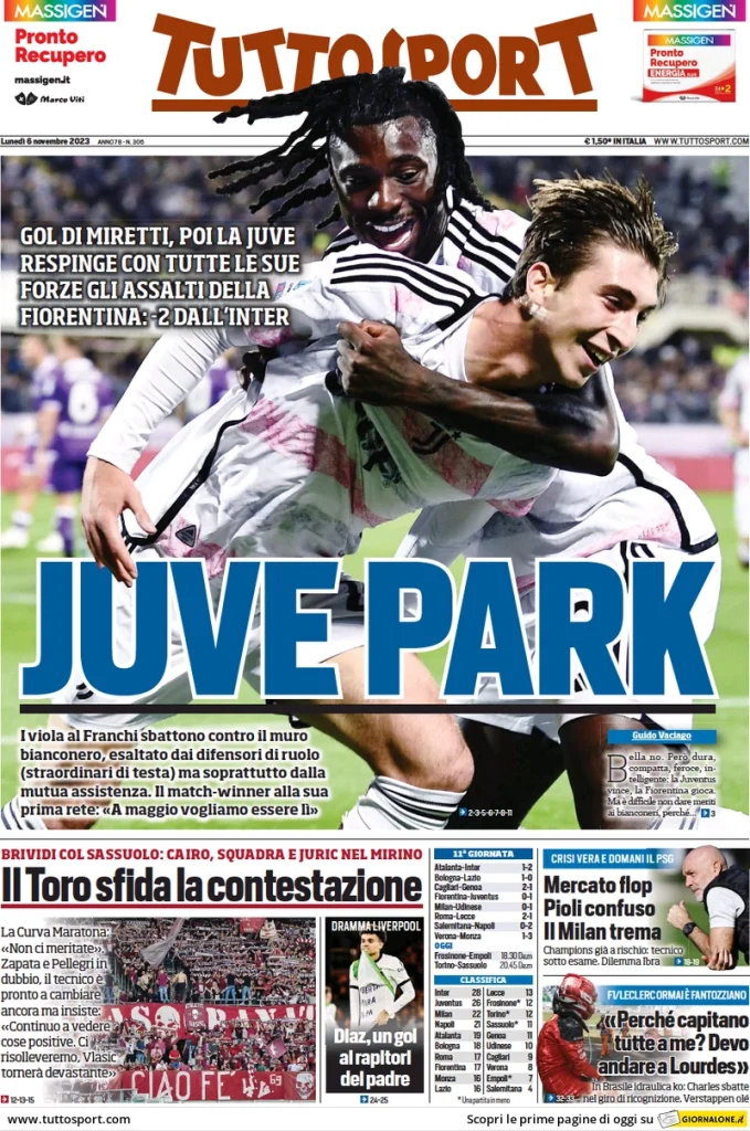 Le prime pagine dei principali quotidiani sportivi – 6 novembre 29 tuttosport 014521072