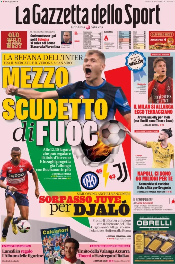Le prime pagine dei principali quotidiani sportivi – 6 gennaio 27 la gazzetta dello sport 051512329