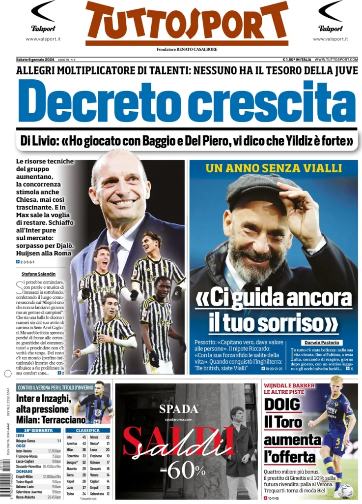 Le prime pagine dei principali quotidiani sportivi – 6 gennaio 29 tuttosport 070610811
