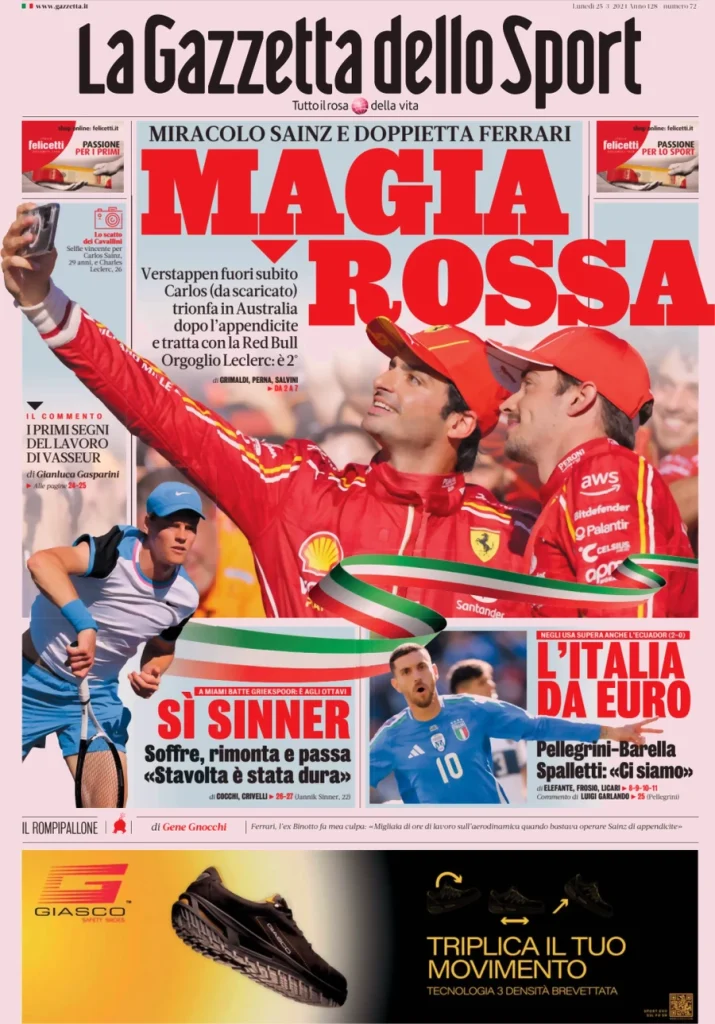 Le prime pagine dei principali quotidiani sportivi – 25 marzo 27 la gazzetta dello sport 040802530