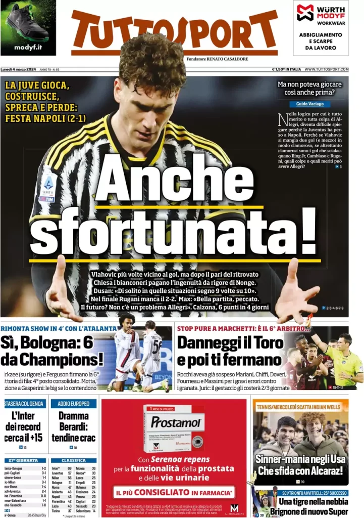 Le prime pagine dei principali quotidiani sportivi – 4 marzo 29 tuttosport 002308301