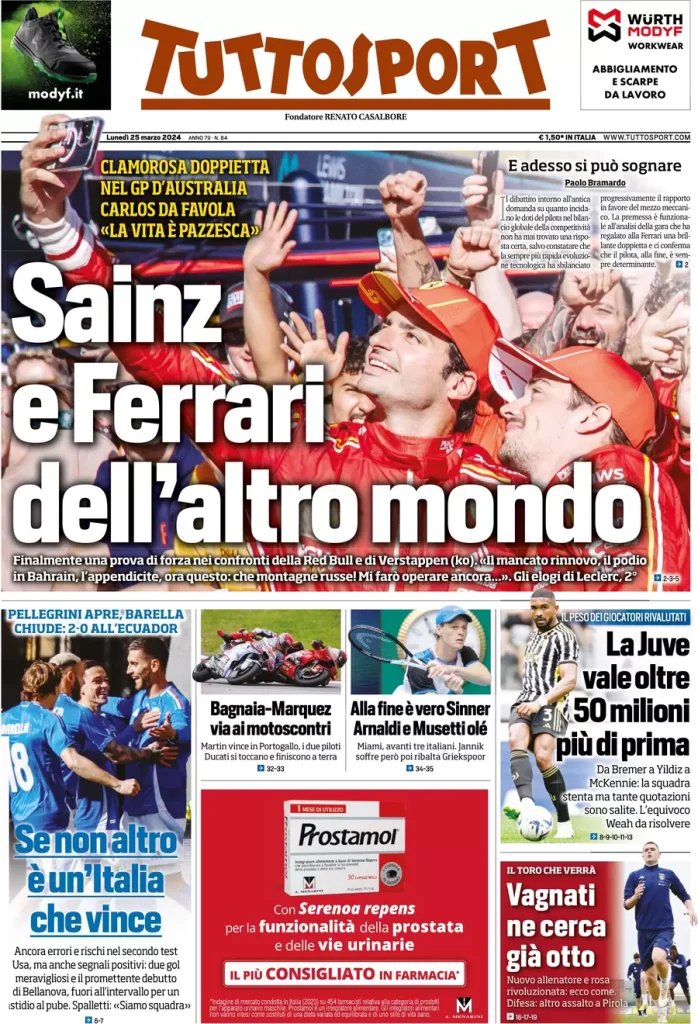 Le prime pagine dei principali quotidiani sportivi – 25 marzo 29 tuttosport 010014172