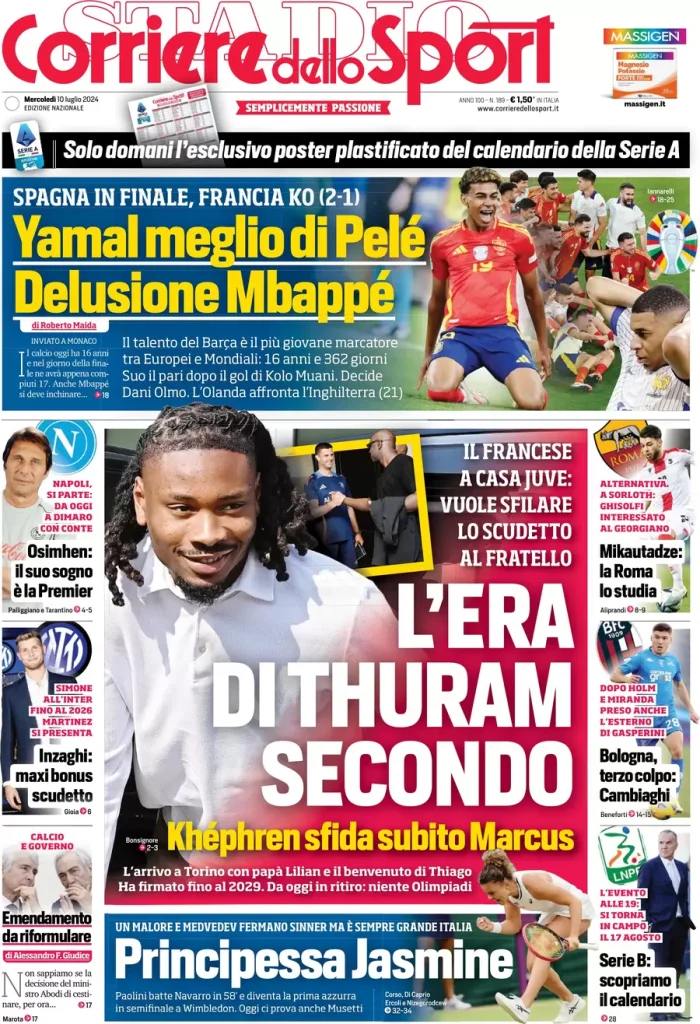 Le prime pagine dei principali quotidiani sportivi – 10 luglio 28 corriere dello sport 020405343