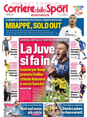 Le prime pagine dei principali quotidiani sportivi – 16 luglio 28 corriere dello sport 075055200