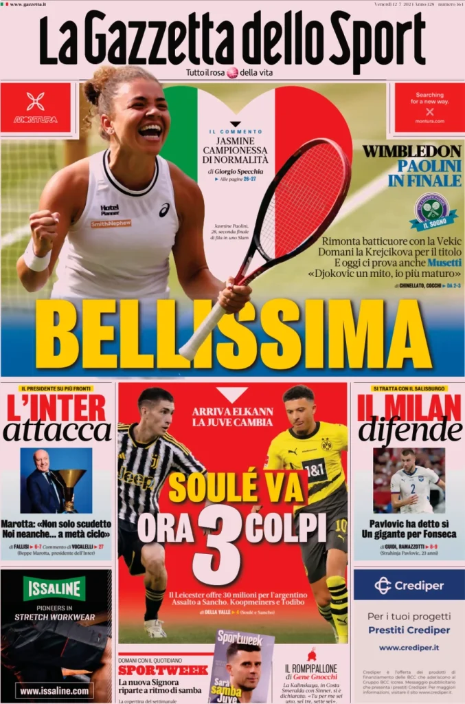 Le prime pagine dei principali quotidiani sportivi – 12 luglio 27 la gazzetta dello sport 050306605