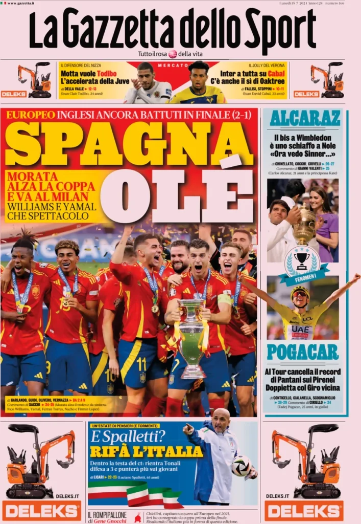 Le prime pagine dei principali quotidiani sportivi – 15 luglio 27 la gazzetta dello sport 050804262