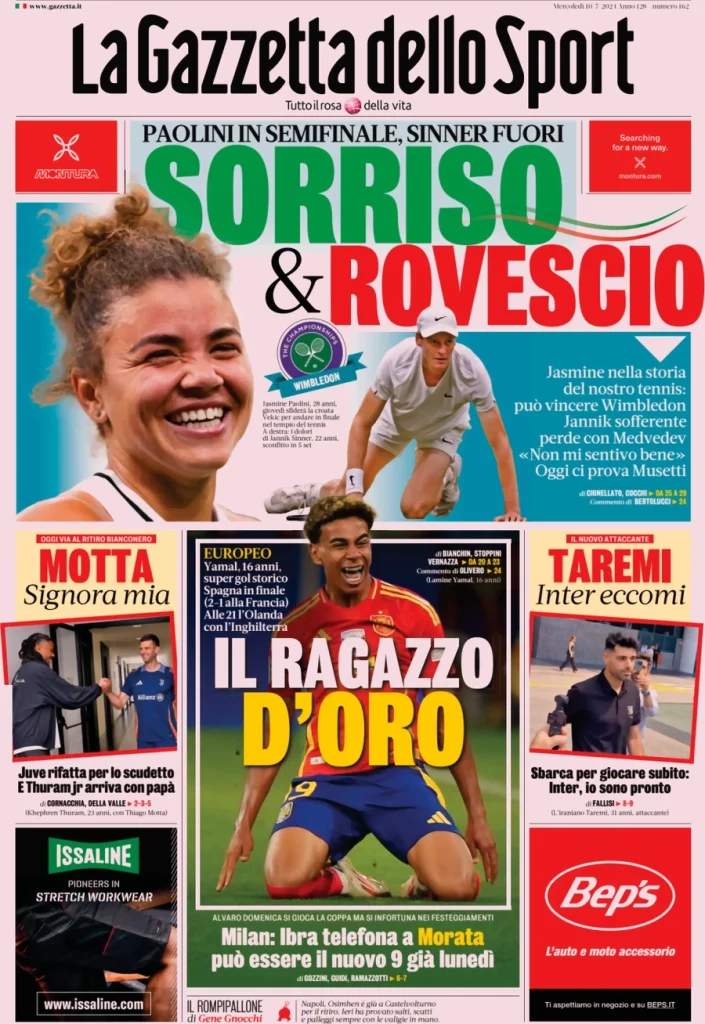 Le prime pagine dei principali quotidiani sportivi – 10 luglio 27 la gazzetta dello sport 051202141