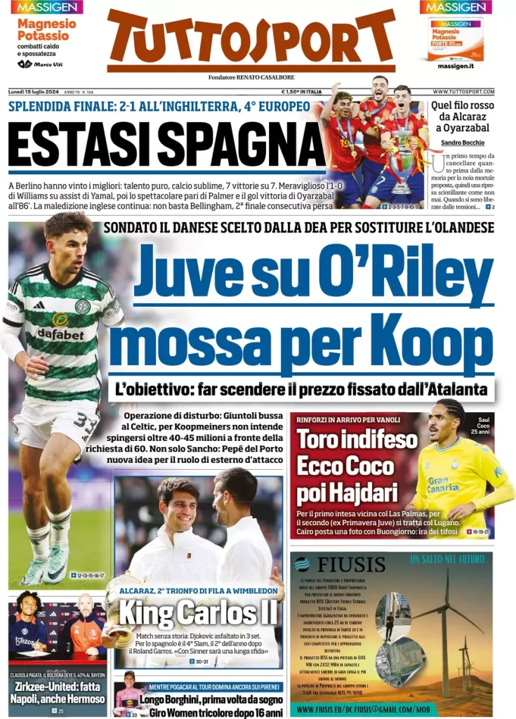 Le prime pagine dei principali quotidiani sportivi – 15 luglio 29 tuttosport 020420501