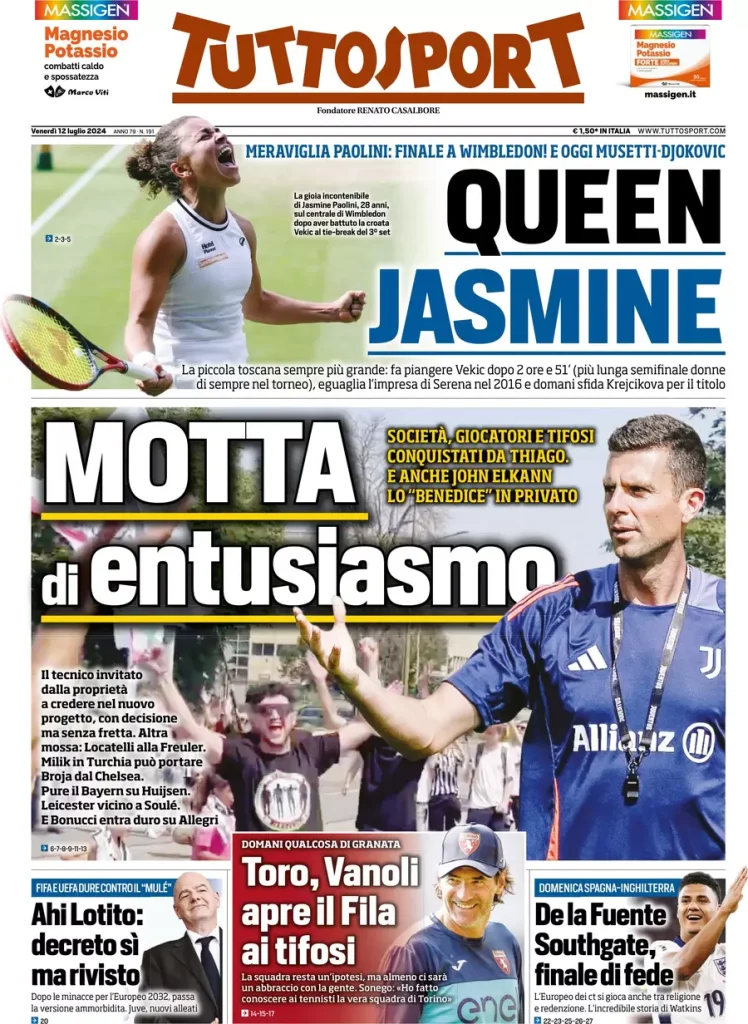 Le prime pagine dei principali quotidiani sportivi – 12 luglio 29 tuttosport 021207436