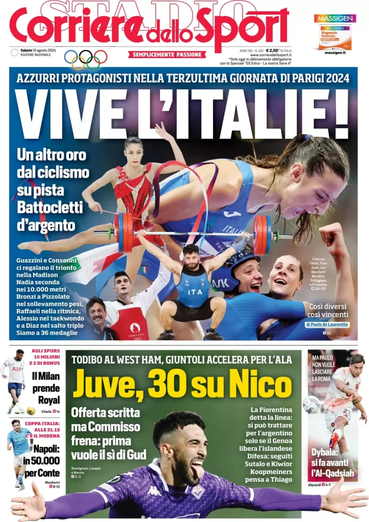 Le prime pagine dei principali quotidiani sportivi – 10 agosto 28 corriere dello sport 021212447