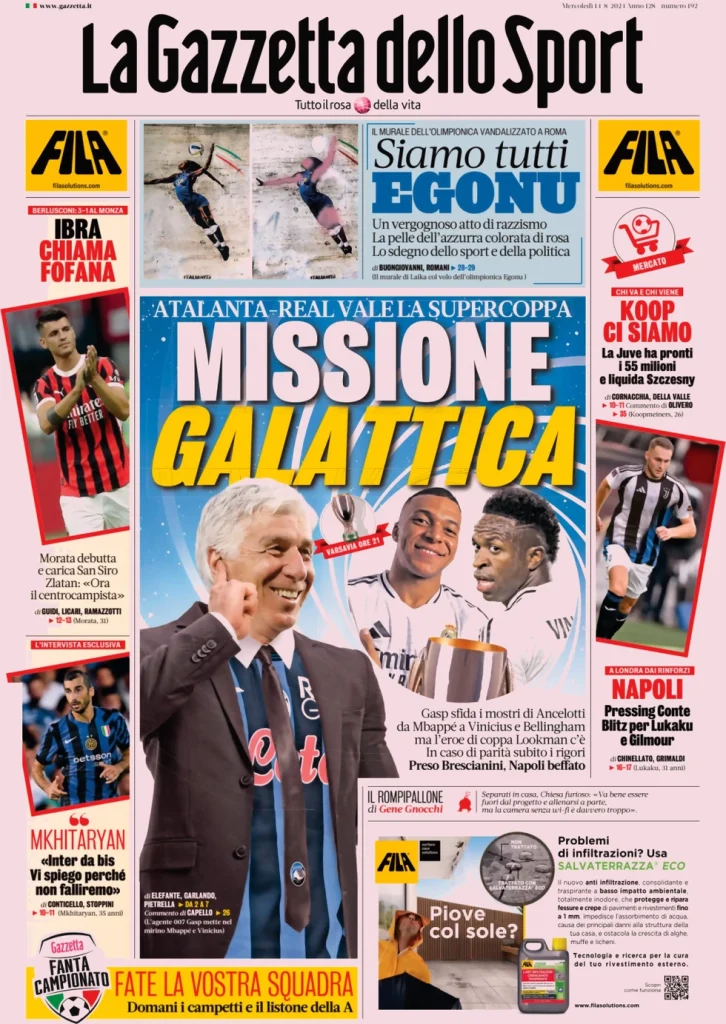 Le prime pagine dei principali quotidiani sportivi – 14 agosto 27 la gazzetta dello sport 050807372