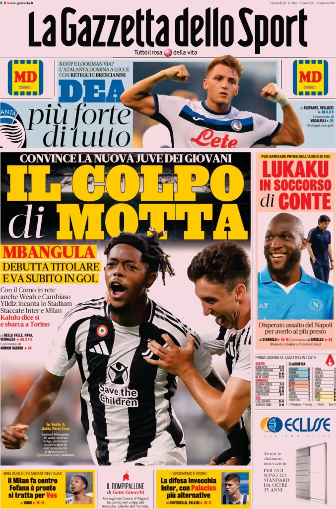 Le prime pagine dei principali quotidiani sportivi – 20 agosto 27 la gazzetta dello sport 051203044