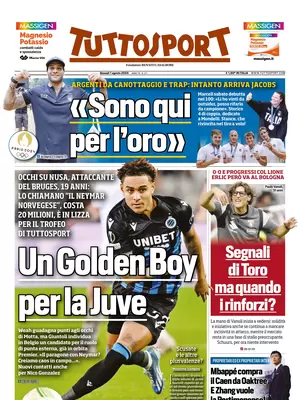 Le prime pagine dei principali quotidiani sportivi – 1 agosto 29 tuttosport 021205340