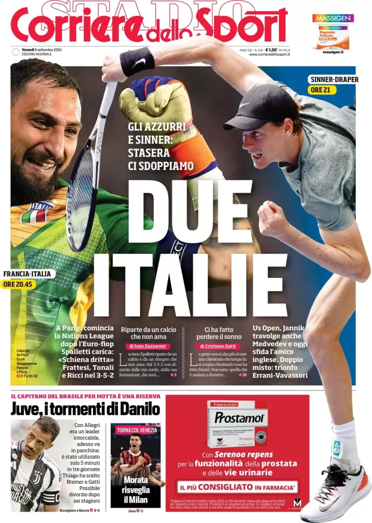 Le prime pagine dei principali quotidiani sportivi – 6 settembre 28 corriere dello sport 021213361